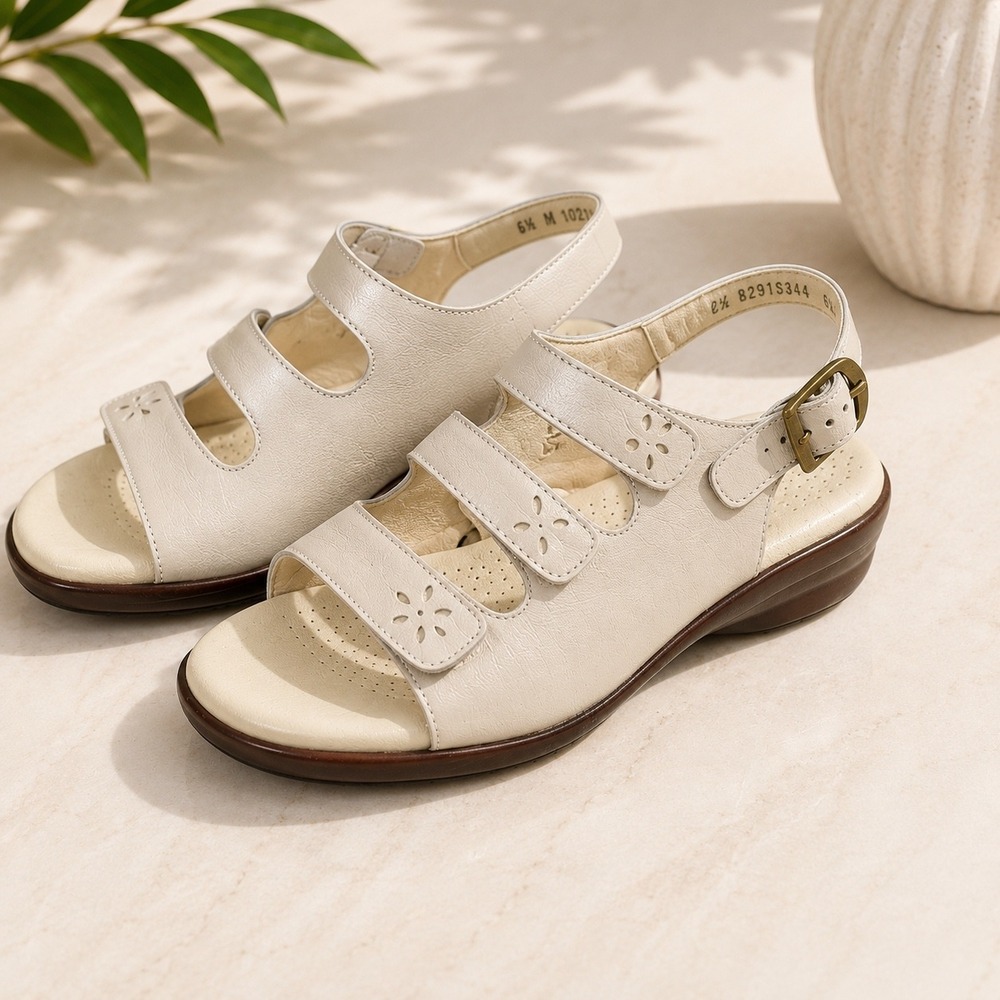 SAS Tripad Comfort Sandals 6.5M Cream Leather USA Adjustable Walking Classic